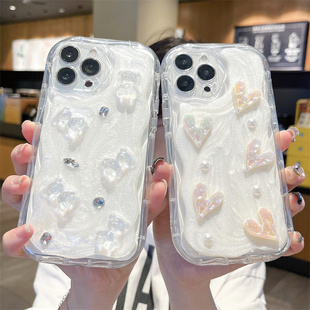 珠光奶油胶立体小熊适用iphone13手机壳，14promax苹果12彩镀爱心，华为mate50可爱p60art荣耀90珍珠nova8水钻7se