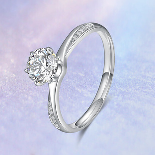 18k金钻石(金钻石)戒指铂金，六爪花苞1克拉钻戒，培育钻石求订婚结婚礼物