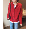 红色毛衣开衫外套女针织，长袖宽松慵懒秋秋欧洲站时尚韩版