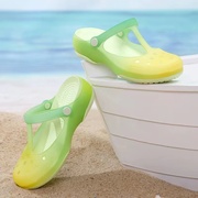夏渐变色玛丽珍洞洞鞋女厚底，沙滩塑料拖鞋，外穿雨鞋凉鞋大码4041