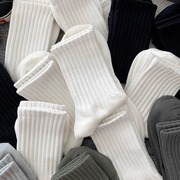 白色袜子男士中筒袜，秋冬季纯棉百搭防臭诸暨厚袜子女春秋运动长袜