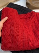 粗线羊毛软糯慵懒针织衫上衣女秋冬圆领套头新年红色麻花毛衣加厚