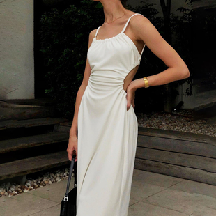 instahot设计感露背白色吊带裙女ins度假风高级感系带气质连衣裙