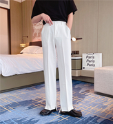 luoka裤脚开叉设计白色直筒裤，男秋季垂感西裤，高级感宽松阔腿长裤