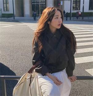 韩国 maybebaby 经典皮衣外套气质复古短款拉链夹克衫女