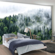 森林大型壁画无缝卧室餐厅壁纸客厅电视墙沙发墙纸雾树林风景755