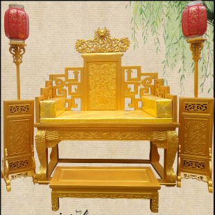 龙椅明清仿古实木宝座，帝王龙椅圈椅太师椅皇宫椅，黄金漆修禅椅子