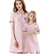 女童连衣裙夏装短袖薄款2023亲子装母女装polo裙中大童女裙子