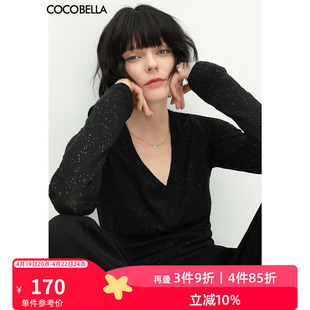 COCOBELLA前后两穿领型满天星亮片针织衫女春时尚打底衫TS642