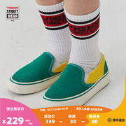 VISION童鞋 DAILY低帮反毛皮帆布绿黄拼色一脚蹬男女运动滑板童鞋