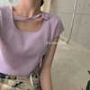 糖果色韩系小飞袖针织短袖夏短款上衣，小个子女生设计感小众t恤潮