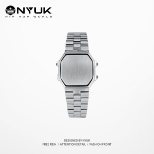 nyuk小方块无时间显示手表款，手镯小众潮人嘻哈男女同款钛钢手链