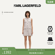 KARL LAGERFELD卡尔拉格斐春粉色花呢直身无袖小香风连衣裙老佛爷