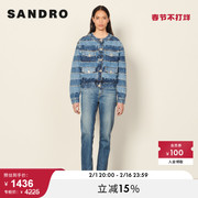 SANDRO Outlet秋冬女装时尚棉质圆领口袋短款牛仔外套SFPBL00587
