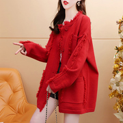 小香风毛衣开衫女2023年秋冬洋气减龄宽松设计感网红针织外套