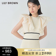 lilybrown春夏款，甜美小飞袖，拼接针织连衣裙lwno231238