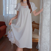 甜美少女小白裙睡裙女夏季短袖白色连衣裙纯棉法式宫廷风宽松睡衣