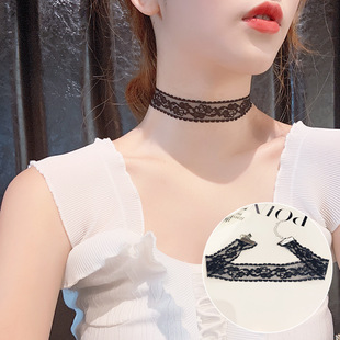 韩国蕾丝项链女choker短款锁骨链潮脖子项圈，网红黑色复古花朵颈链