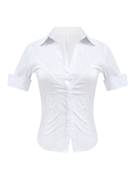 法式白衬衫夏季气质，v领修身紧身性感，白色衬衣短袖小上衣女装