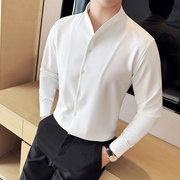 高级感立领长袖衬衫男士，春秋2024韩版修身设计感无痕v领衬衣