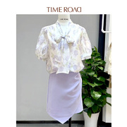 timeroad汤米诺(汤，米诺)系带花朵雪纺，衬衫女褶皱半裙两件套t25234211678