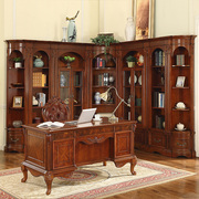 美式实木书柜带玻璃门，书房自由组合书橱，欧式复古储物柜置物柜