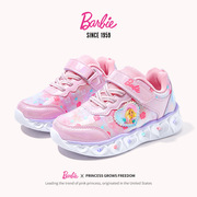 芭比运动鞋女童鞋秋款校公主带灯轻便儿童休闲防水透气品牌