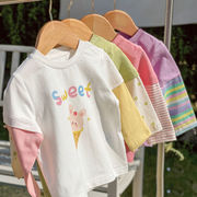 中小童女宝宝t恤假两件好看2季婴儿(季，婴儿)长袖t恤小童打底上衣