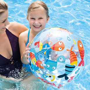 intex儿童早教充气球沙滩球，游泳水球塑料球水上玩具彩色球海洋球