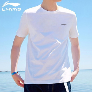 中国李宁短袖男2024夏季圆领透气跑步T恤圆领半袖白色运动服上衣