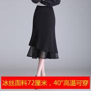 蕾丝网纱边鱼尾半身裙，女2024夏季高腰，显瘦韩版中长款包臀裙薄