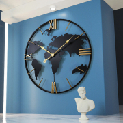 世界地图钟表装饰挂墙铁艺挂钟，北欧现代静音，装饰挂表高档大气时钟