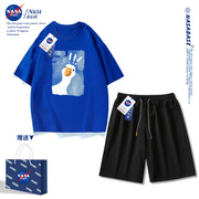 NASA联名短袖短裤套装t恤男夏季潮流宽松男女情侣一套休闲运动裤