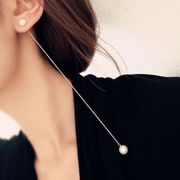 韩国气质简约ol夸张s925银，超长款珍珠流苏耳线耳钉，女耳环饰品耳饰