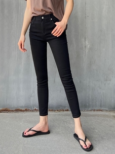 巨显瘦黑色牛仔裤女minibrand春夏高腰，显瘦薄款八九分小脚裤