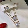 DIY珍珠配件 S925纯银平衡木款套链耳钉套装吊坠含项链耳环空托女