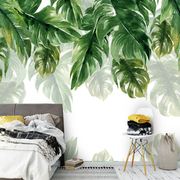 5D北欧植物叶子绿色墙纸客厅沙发背景墙壁纸餐厅个性卧室壁画墙布