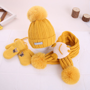 日本ZD秋冬儿童帽子围巾手套三件套冬款保暖加厚男女孩套头毛线帽