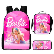 跨境芭比公主三件套粉色，barbie女孩书包大容量，学生背包学生书包