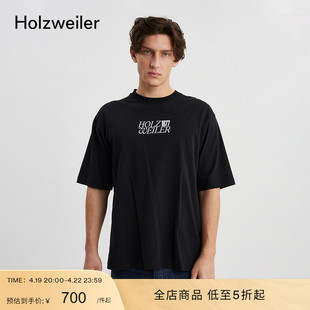 Holzweiler男士休闲百搭黑色背后印花休闲圆领短袖T恤