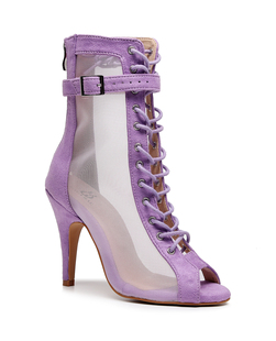 蹦蹦同款gagabae网纱透明短靴辣妹，heels欧美原创设计紫色玫红短