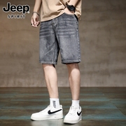 jeep吉普牛仔短裤男士，夏季2024宽松五分裤，薄款复古休闲中裤男