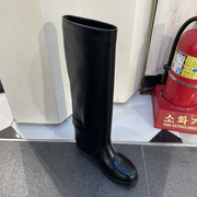 韩7风尚23秋季粗跟高筒女靴 厚底宽筒围骑士黑色时装套筒靴子