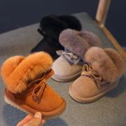 芭芭鸭儿童雪地靴2024冬季女童棉鞋加厚保暖高筒靴子宝宝短靴