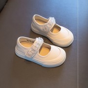 女童帆布鞋2024年儿童春季浅口单鞋，软底中大童，休闲小白鞋子春