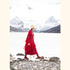 理想三旬女装西藏青海旅拍红色条纹拼接流苏毛线斗篷开衫外套
