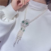 天然珍珠个性时尚项链，欧美名媛气质，长款流苏短款毛衣链送女友