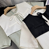 韩系圆领宽松短袖连衣裙白色，系带披肩两件套时尚，休闲洋气c￥26c
