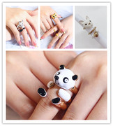 组合动物戒指时尚创意熊猫豹子，戒指可拆分欧美风套装戒指