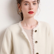 秋冬圆领羊绒衫女纯羊绒开衫，宽松大码针织衫常规，外套毛衣长袖
